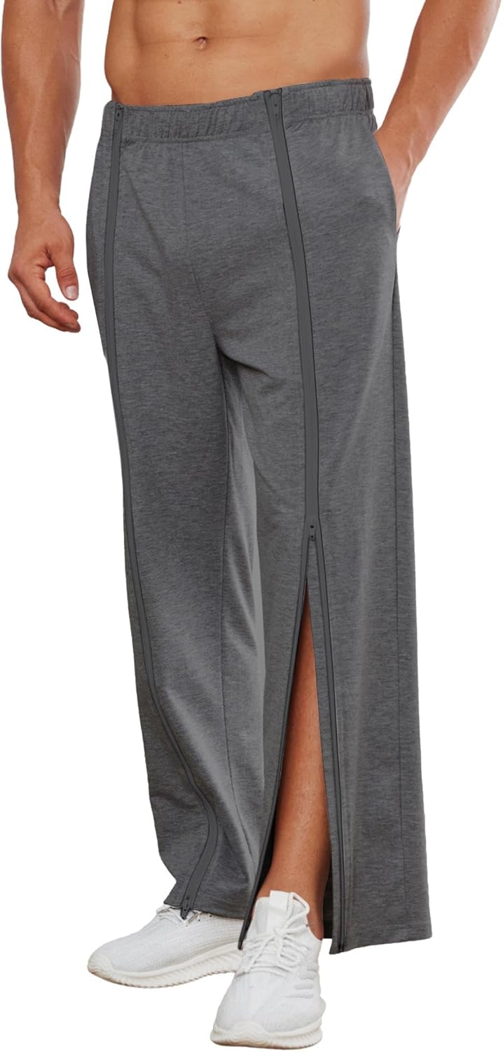 Deyeek Tear Away Pants for Men Full Zipper Legs Sweat Pants Mens Open Bottom Sweatpants Breakaway Cotton Post Surgery Pants - Image 8