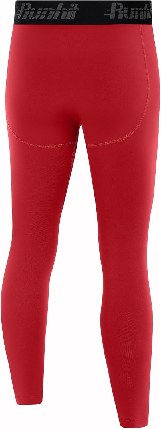 Runhit Boys Compression Leggings Fleece Lined - Youth Sports Tights Kids Thermal Base Layer Pants Cold Weather Gear - Image 3