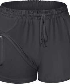 BLEVONH Women Yoga Running Shorts 2 in 1 Workout Athletic Shorts with Pockets S-3XL