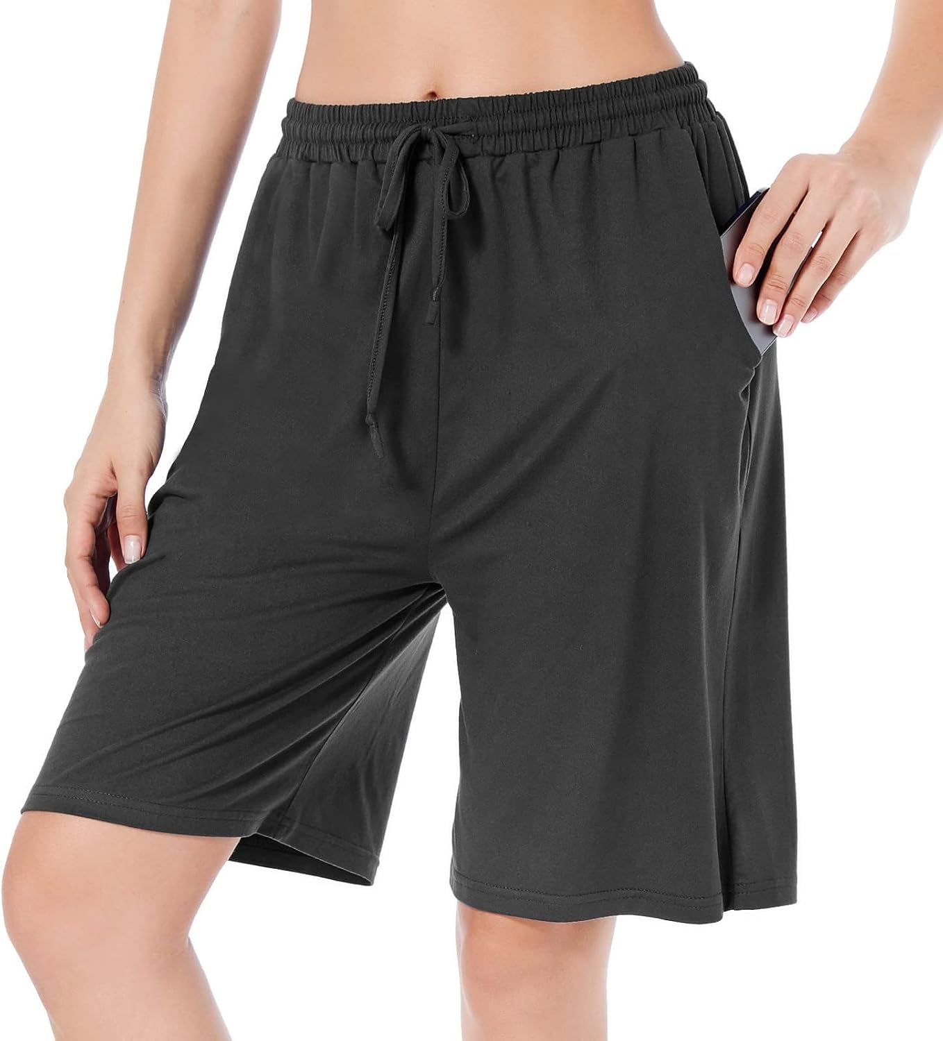 CULAYII Women's High Waisted Basketball Shorts Long Bermuda Gym Yoga Shorts with Pockets Athletic Knee Length Running Shorts - Image 8