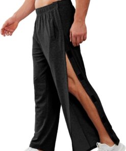 Deyeek Men's Tear Away Pants 2 Side Snap Open Bottom Sweatpants Loose Fit Casual Post Surgery Pants with Pockets