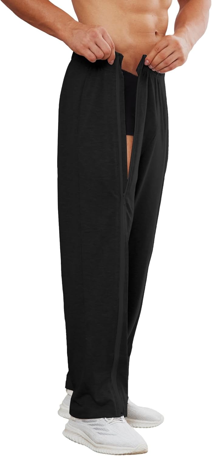 Deyeek Tear Away Pants for Men Full Zipper Legs Sweat Pants Mens Open Bottom Sweatpants Breakaway Cotton Post Surgery Pants - Image 2