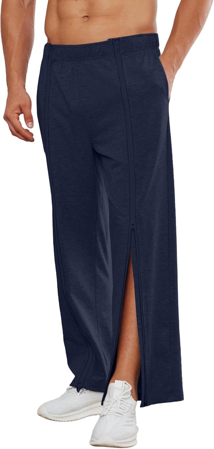 Deyeek Tear Away Pants for Men Full Zipper Legs Sweat Pants Mens Open Bottom Sweatpants Breakaway Cotton Post Surgery Pants - Image 13