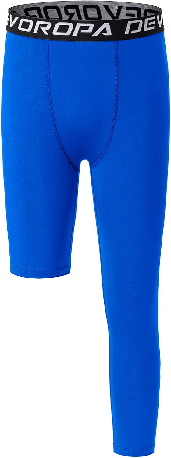DEVOROPA Youth Boys One Leg Compression Pants for Basketball 3/4 Leggings Sports Tights Kids Athletic Soccer Base Layer - Image 31