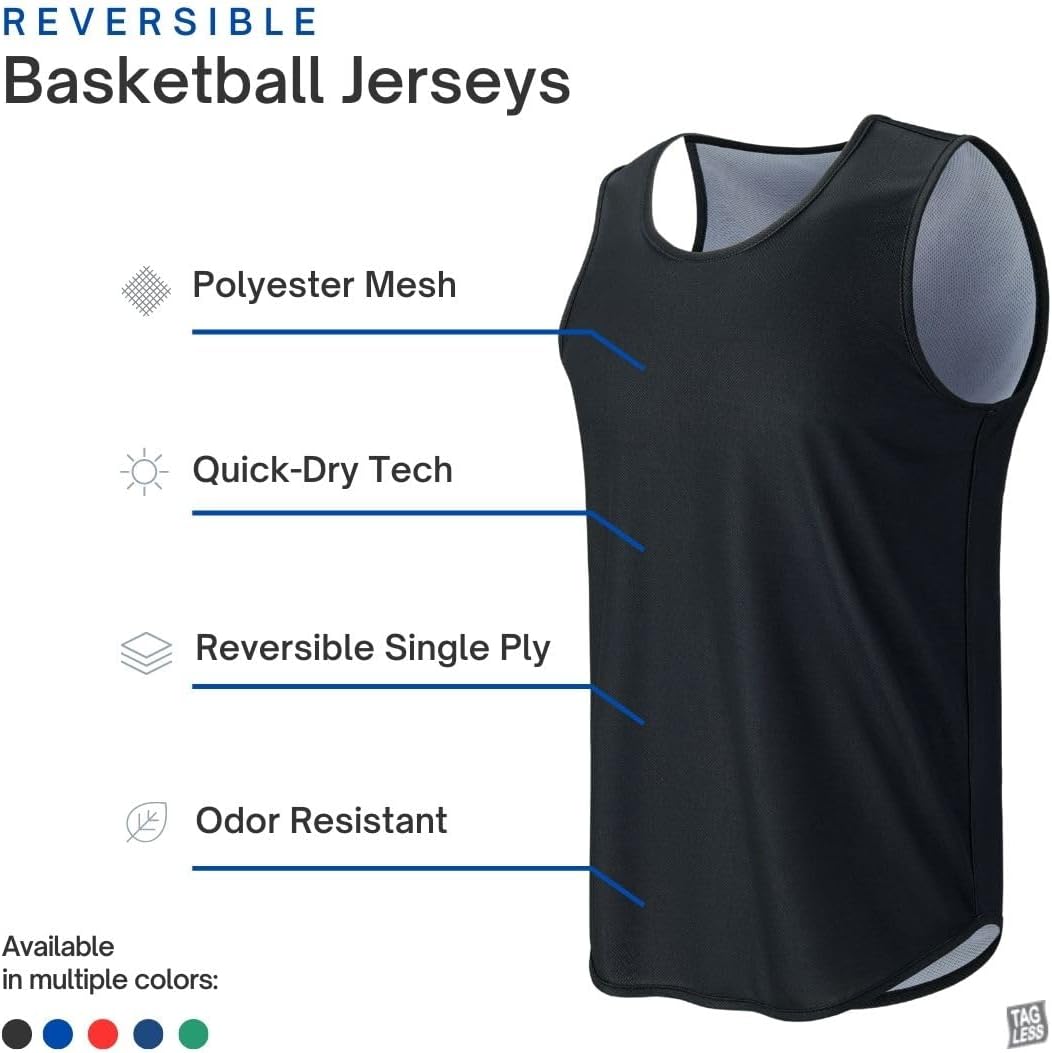 Liberty Pro Men's Lightweight Reversible Rec Tanks, Mesh Basketball Jerseys Athletic Quick Dry Shirts Team Scrimmage Uniforms - Image 3