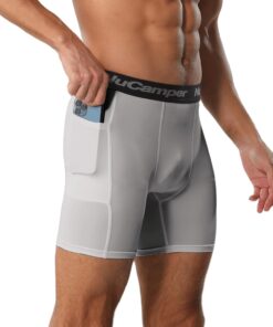 NuCamper Men’s Compression Shorts with Pocket Spandex Athletic Underwear Performance Gym Boxer Briefs Cool Dry Baselayer