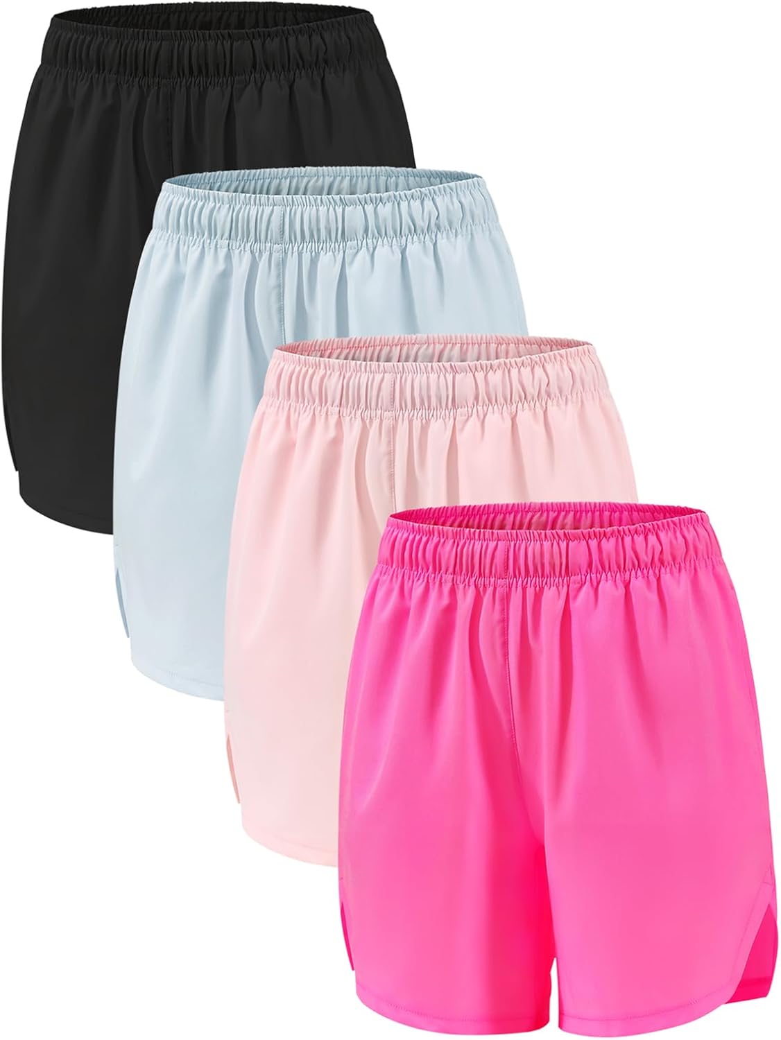 4 Pack Girls Athletic Shorts,Girls Basketball Shorts,Kids Workout Soccer Short for Girl with Drawstring & Pockets