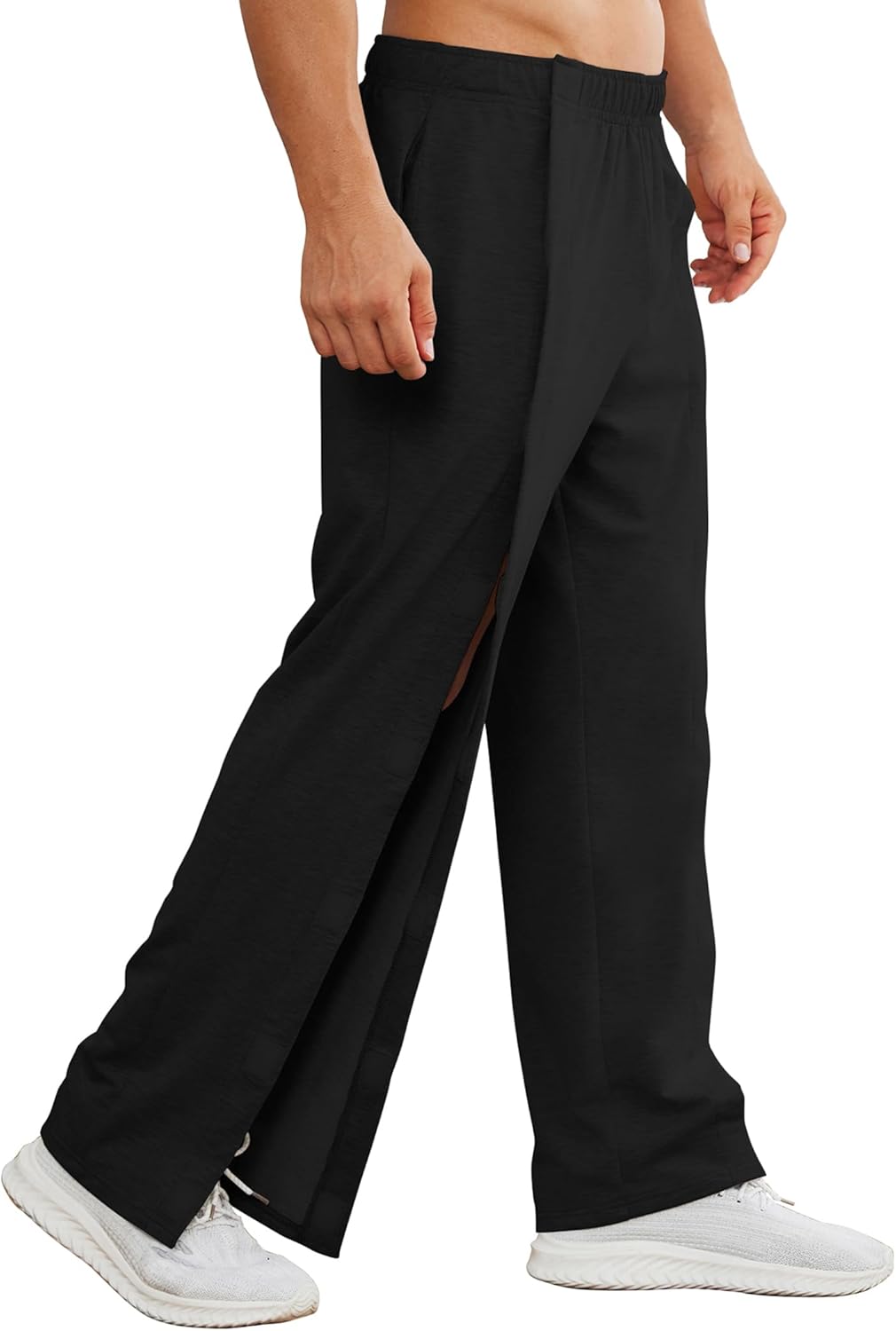Deyeek Tear Away Pants for Men Easy Open Side Wide Leg Post Surgery Pants Soft Adaptive Breakaway Sweatpants with Pockets