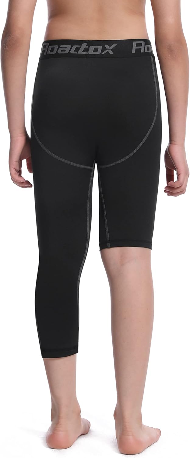 Roadbox Boys One Leg Compression Pants, 2Pack 3/4 Athletic Basketball Leggings, Youth Sports Baselayer Tights - Image 3