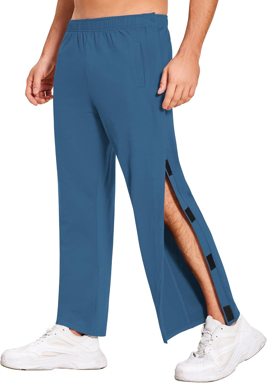 Deyeek Men's Tear Away Pants 2 Side Snap Open Bottom Sweatpants Loose Fit Casual Post Surgery Pants with Pockets - Image 7