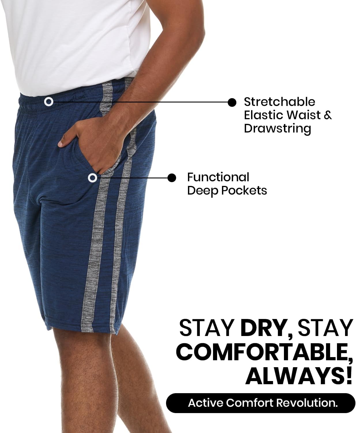 5 Pack: Men's Dry-Fit Sweat Resistant Active Athletic Performance Shorts - Image 2