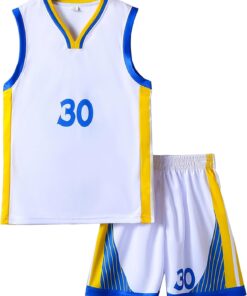 30# Basketball Jerseys Set For Kids 6-16 Years Basketball Player Costume Tank Top And Track Shorts Boys Girls