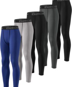 5 Pack Boys' Compression Pants Youth Athletic Tights Quick Dry Base Layer Leggings for Sports Basketball Football