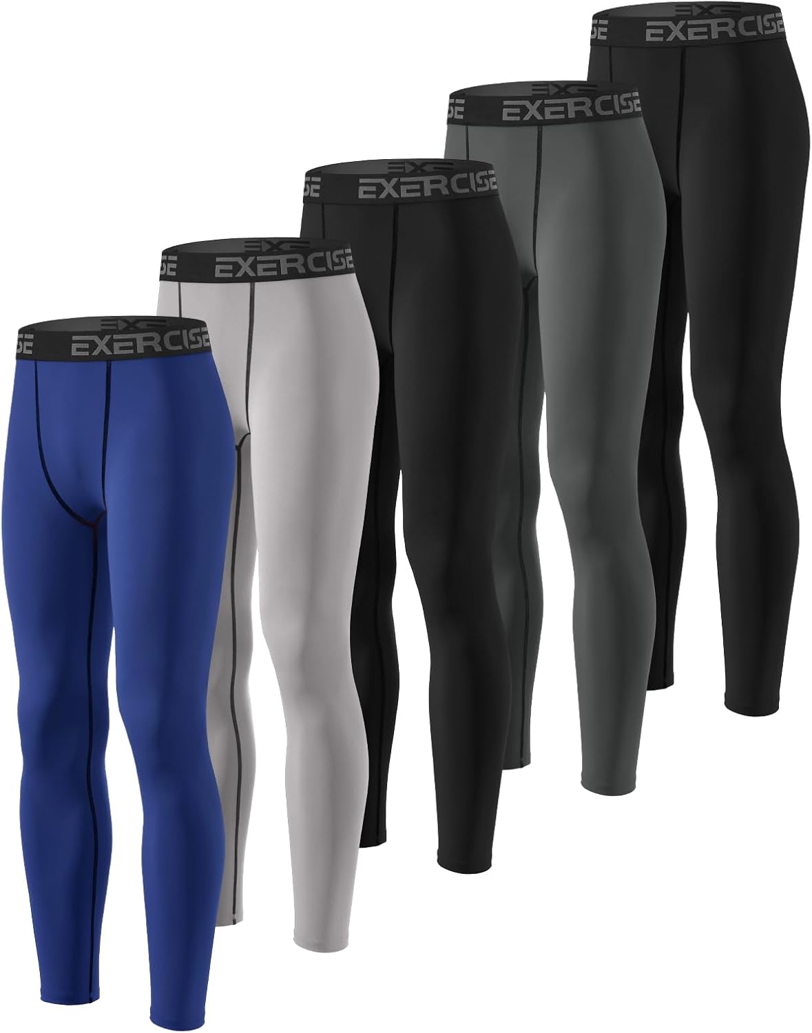 5 Pack Boys' Compression Pants Youth Athletic Tights Quick Dry Base Layer Leggings for Sports Basketball Football