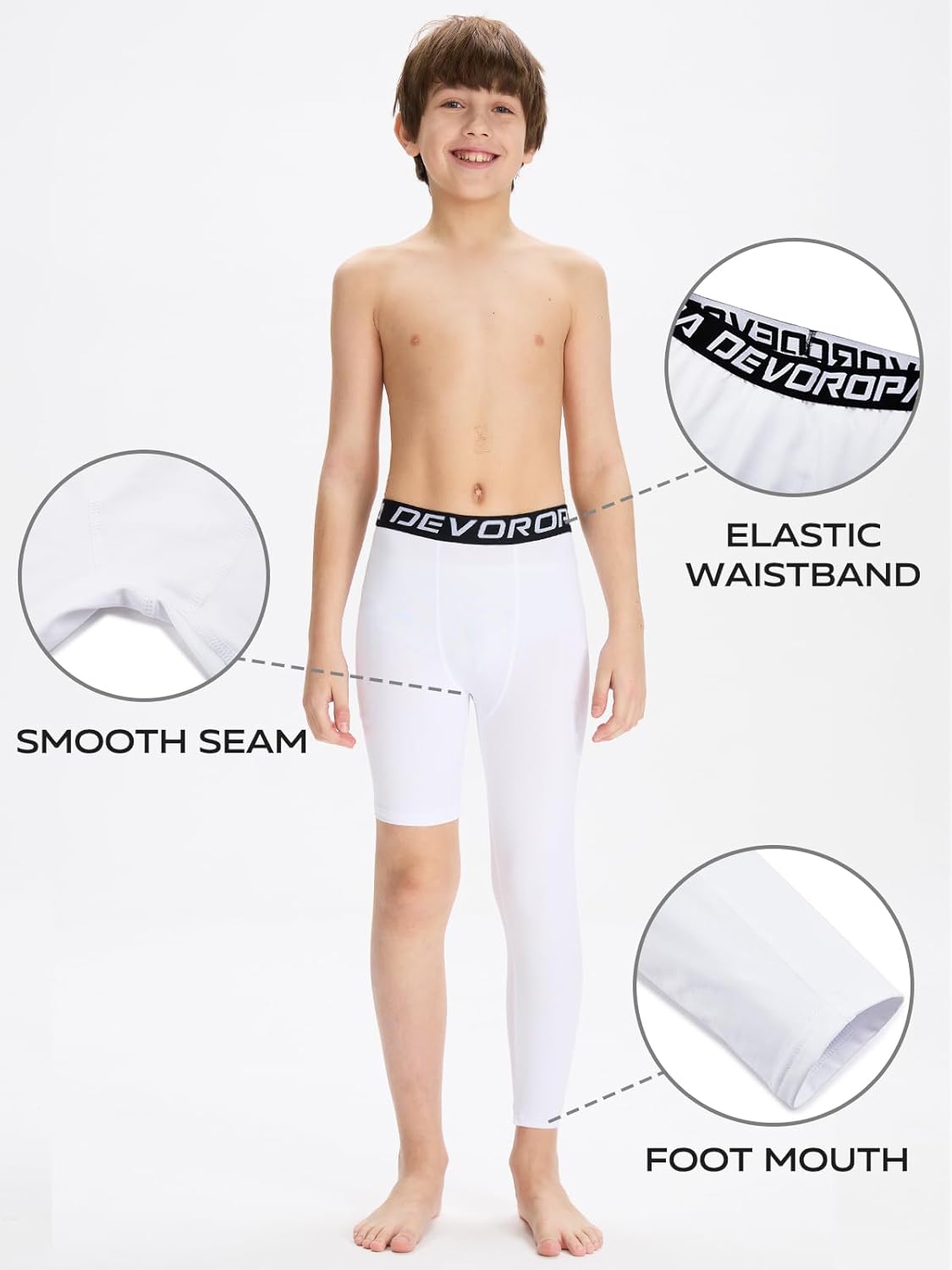 DEVOROPA Youth Boys One Leg Compression Pants for Basketball 3/4 Leggings Sports Tights Kids Athletic Soccer Base Layer - Image 6