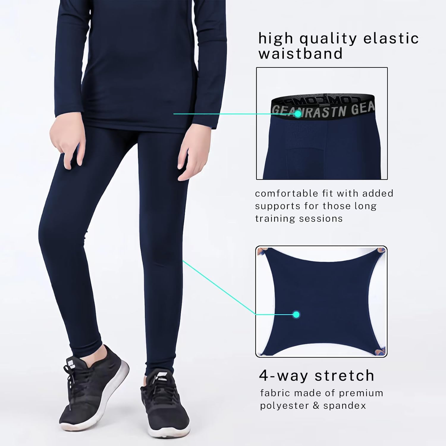 Youth Boys Compression Pants for Basketball Leggings Sports Tights Kids Athletic Soccer Base Layer 2 Pack - Image 2