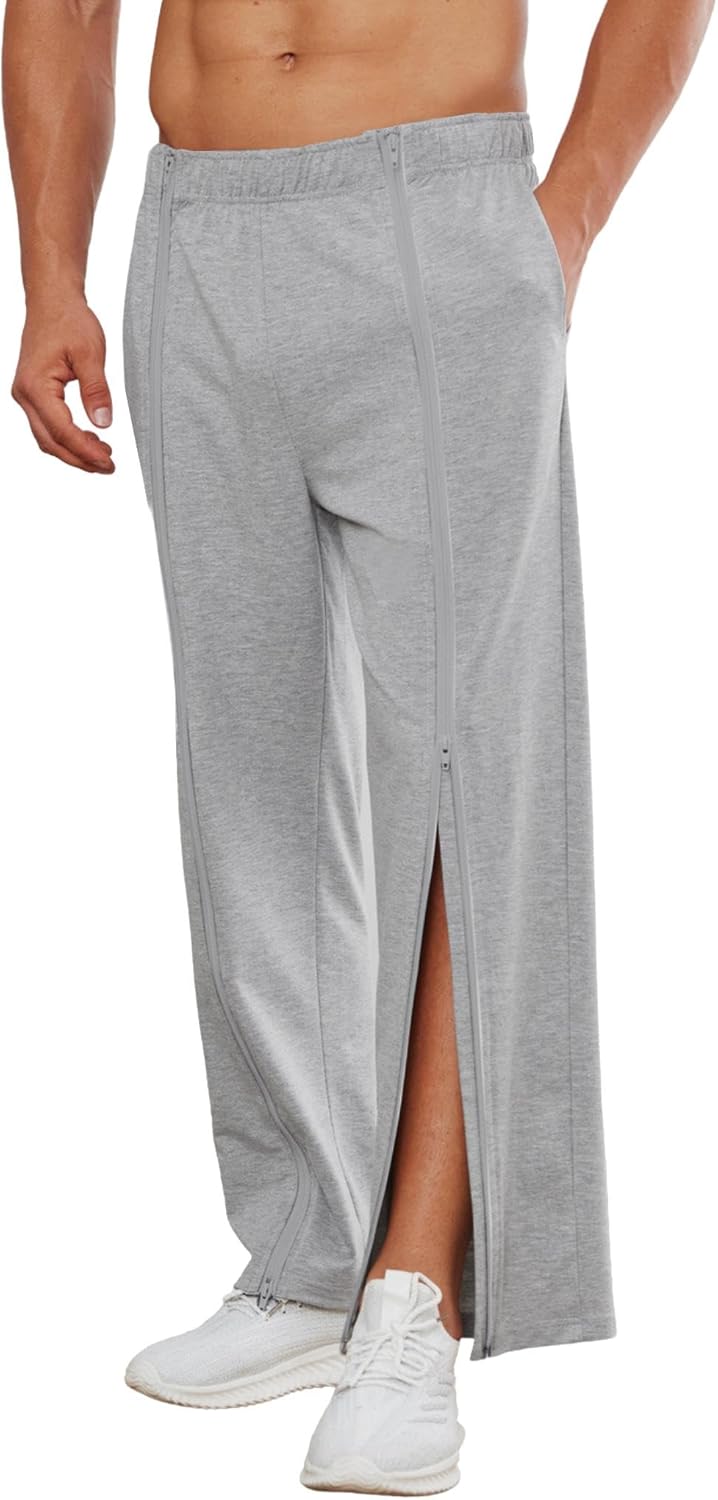 Deyeek Tear Away Pants for Men Full Zipper Legs Sweat Pants Mens Open Bottom Sweatpants Breakaway Cotton Post Surgery Pants - Image 10