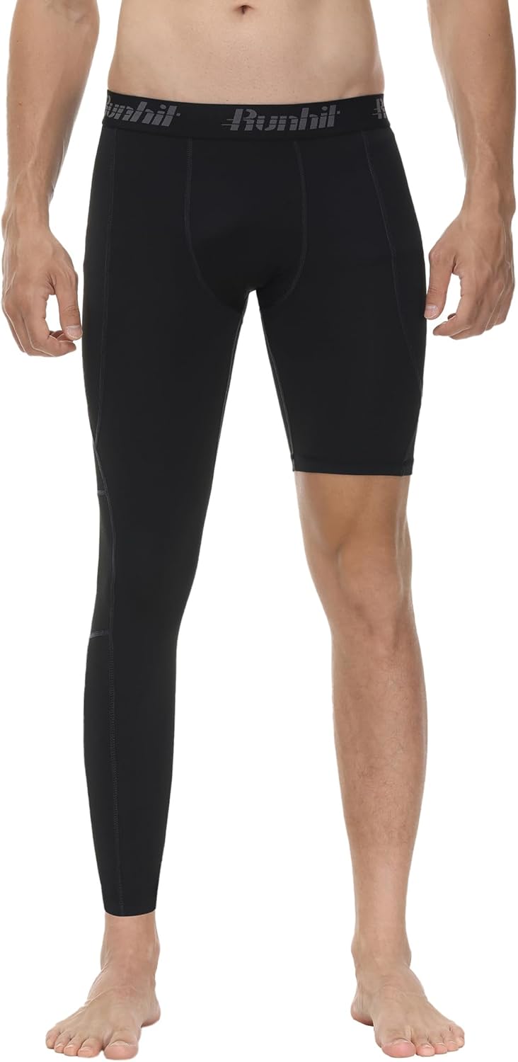 Runhit Men's Basketball One Leg Compression Tights Full Length Single Leg Compression Pants Sports Base Layer Underwear - Image 2