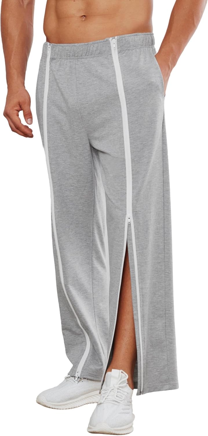 Deyeek Tear Away Pants for Men Full Zipper Legs Sweat Pants Mens Open Bottom Sweatpants Breakaway Cotton Post Surgery Pants - Image 9