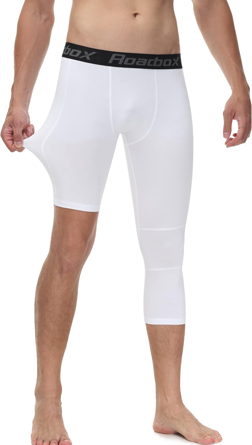 Roadbox Men's One Leg Compression Tights Pants, 3/4 Basketball Football Single Leg Leggings, Athletic Base Layer Underwear - Image 3