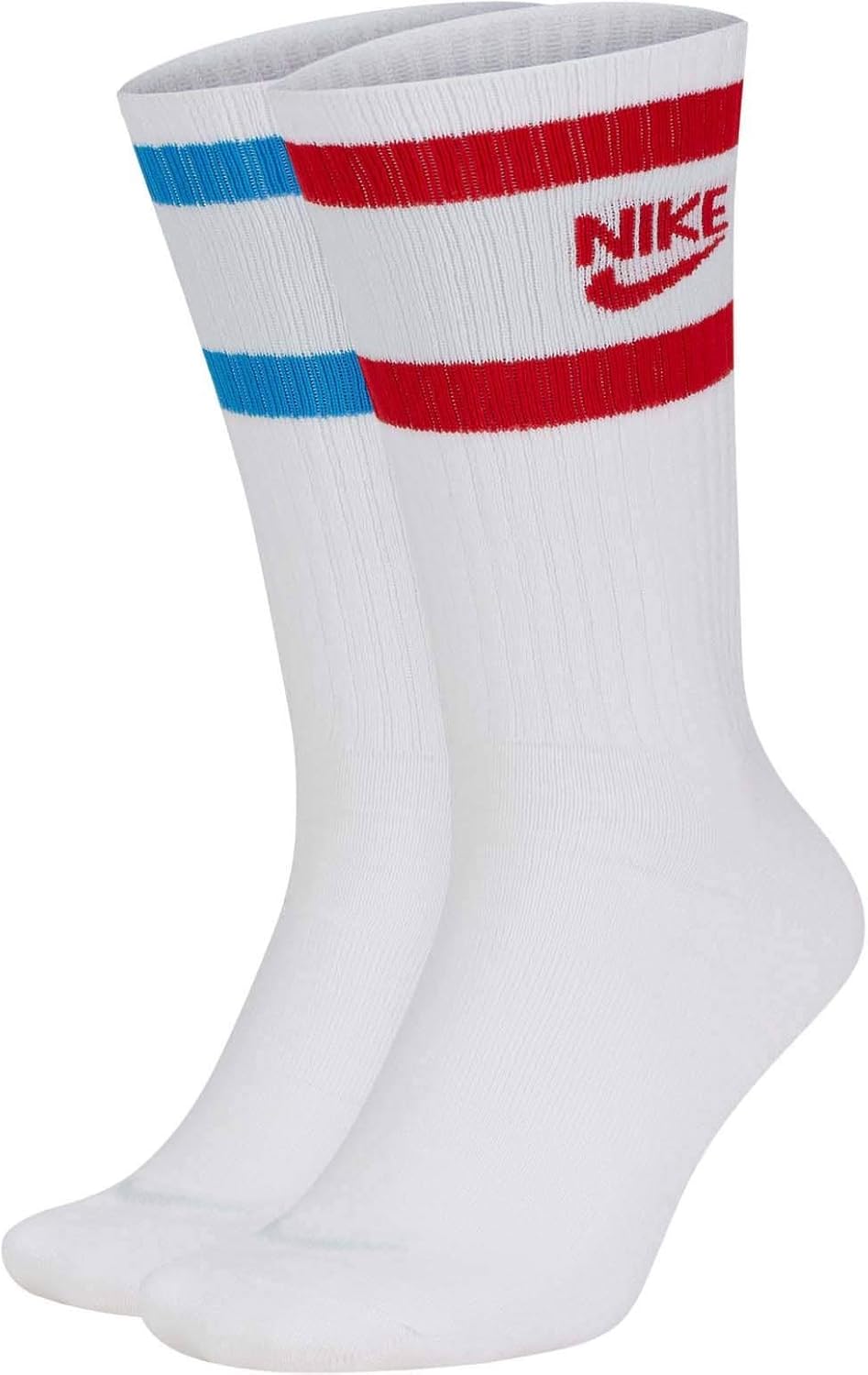 Nike Heritage Crew Socks (White/Red/Blue, Large)