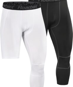 Roadbox Men's One Leg Compression Tights Pants, 3/4 Basketball Football Single Leg Leggings, Athletic Base Layer Underwear