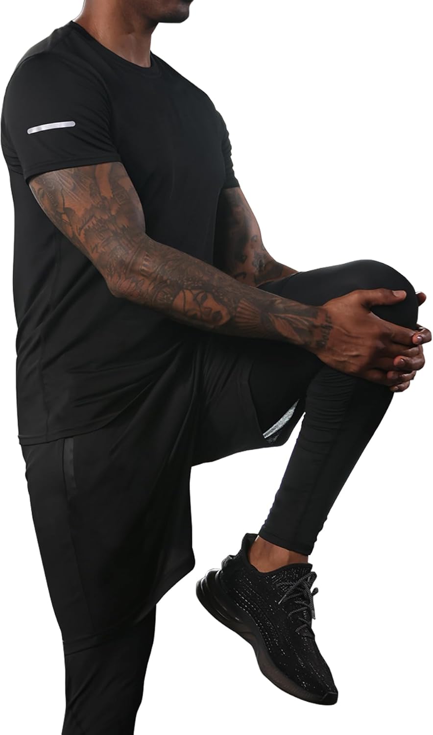 BUYJYA 5Pcs Men's T Shirts Workout Long Sleeve Athletic Zip Pocket Shorts Jackets Compression Pants Gym Basketball Gear - Image 4