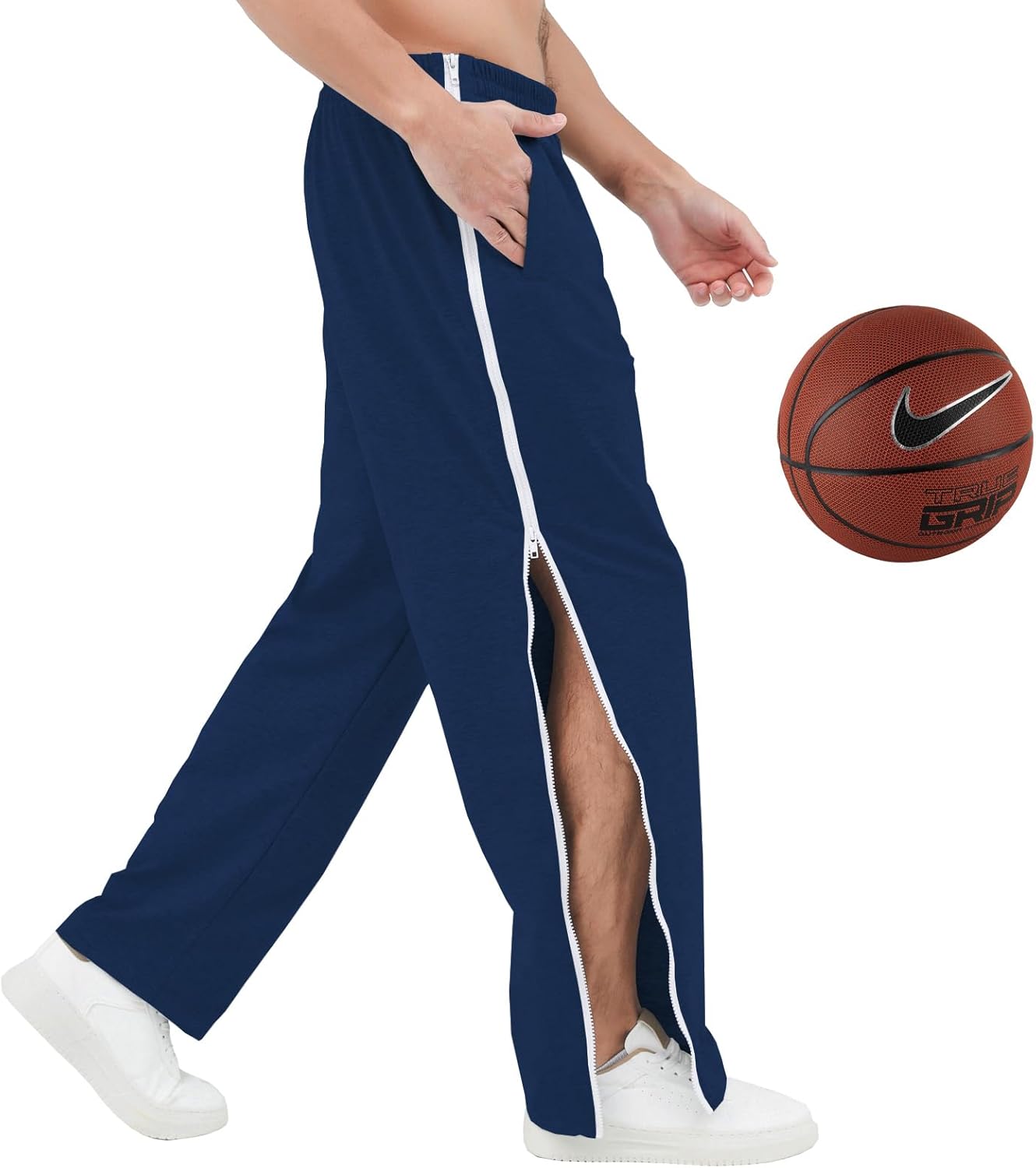 Mens Post Surgery Tearway Pants 2 Side Zippers Basketball Pants Sweatpants - Image 3