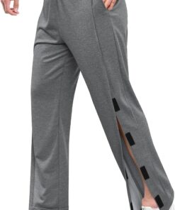 Men's Post Surgery Pants Open Bottom Easy Side Tear Away Pants for Men Sweatpants Loose Fit Post Surgery Pant with Pockets