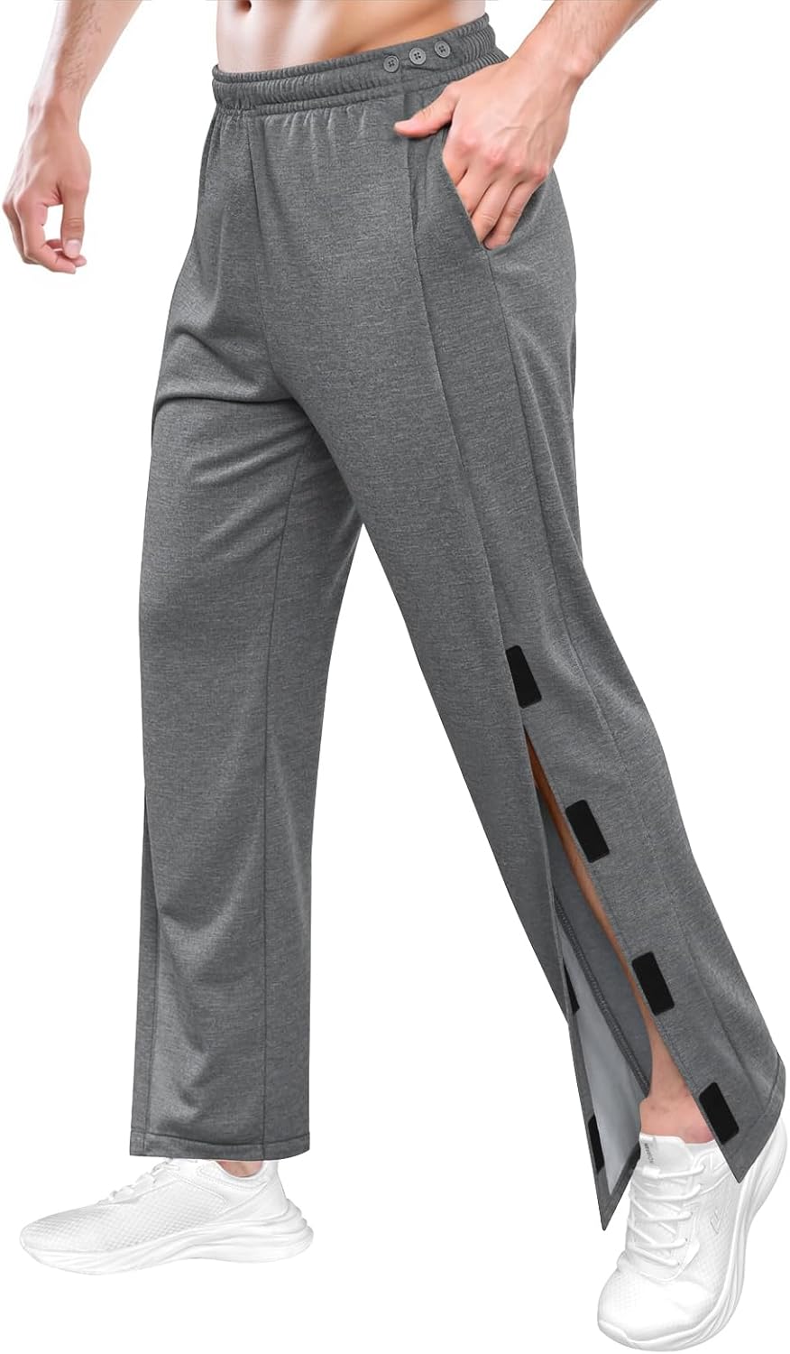 Men's Post Surgery Pants Open Bottom Easy Side Tear Away Pants for Men Sweatpants Loose Fit Post Surgery Pant with Pockets