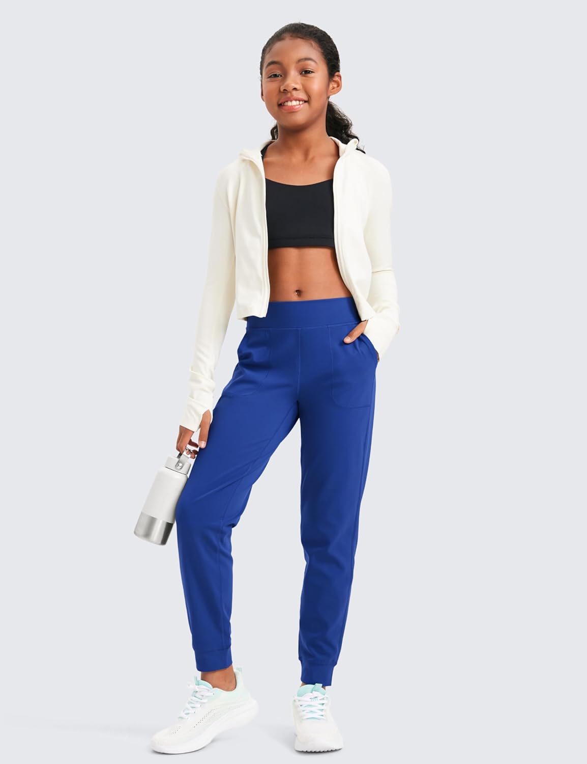 CRZ YOGA Butterlift Girls Joggers with Pockets - Athletic Active Casual Lounge Running Pants for Kids Teen Soft - Image 2