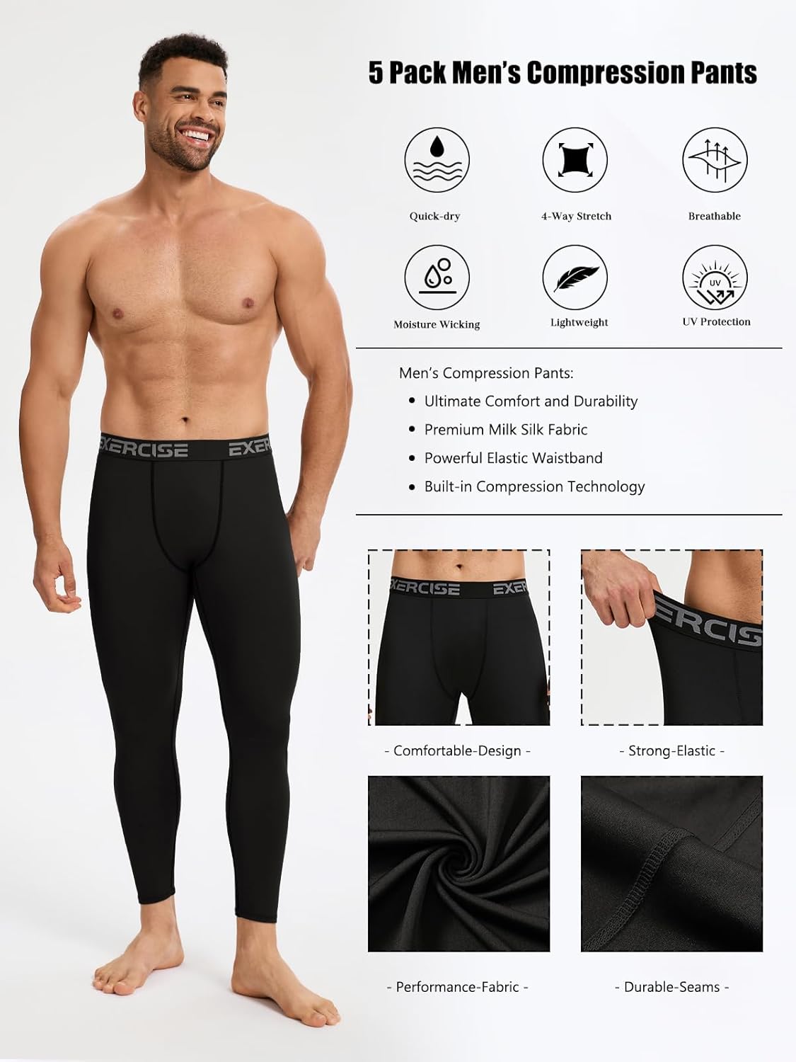 5/6 Pack Men’s Compression Pants Performance Athletic Baselayer Leggings Running Tights for Workout Basketball - Image 5