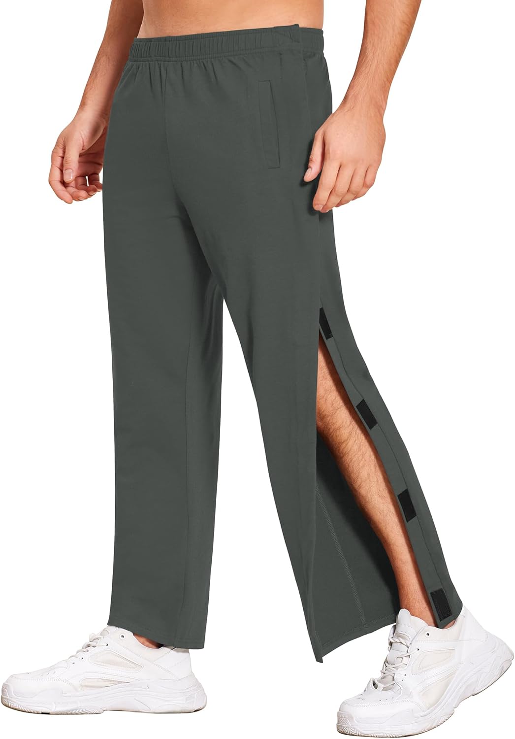 Deyeek Men's Tear Away Pants 2 Side Snap Open Bottom Sweatpants Loose Fit Casual Post Surgery Pants with Pockets - Image 13