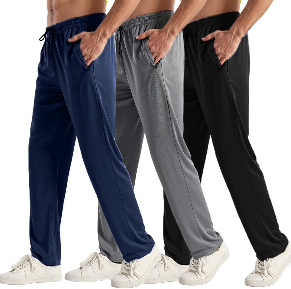 3PC or 5PC Men's Zipper Jogger Pants, Breathable & Flexible Fit, Comfortable for Sports & Casual Wear, Sweatpants for Men - Image 11