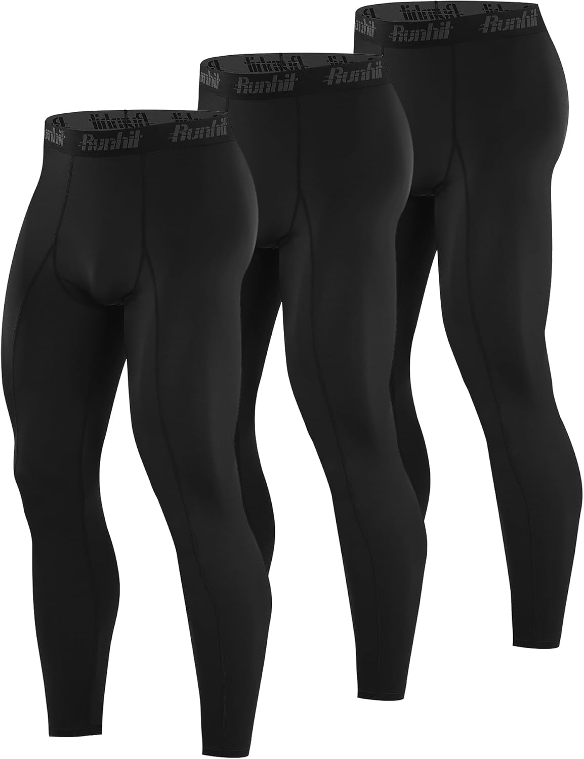 Runhit 3 Pack Compression Pants Men Running Tights Workout Leggings Athletic Base Layer Pants - Image 7