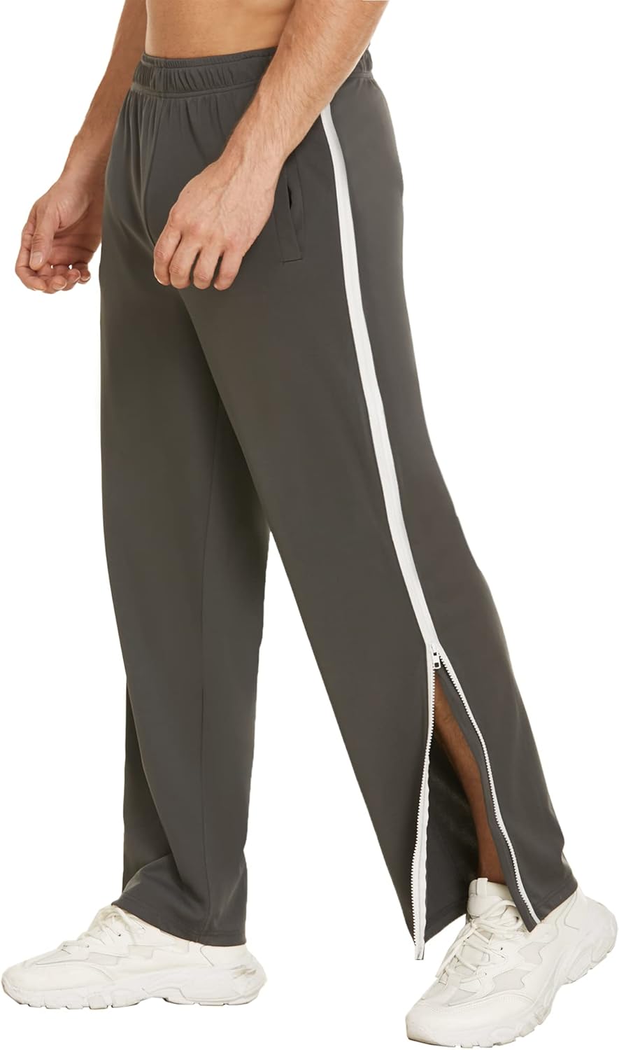 Deyeek Mens Tear Away Basketball Pants 2 Side Zippers Snap Off Full Open Down Sweatpants Leg Post Surgery Pant with Pockets - Image 10