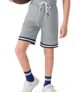 Haloumoning Boys Athletic Basketball Shorts Kids Mesh Active Quick Dry Shorts with Pockets 5-14 Years