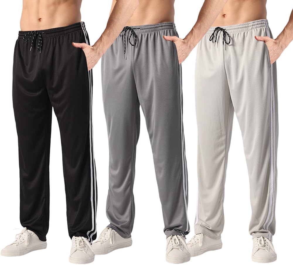 ZH 3 Pack Men's Sweatpants Open Bottom Joggers Lightweight Quick Dry Athletic Pants with Pockets for Workout & Lounge - Image 13