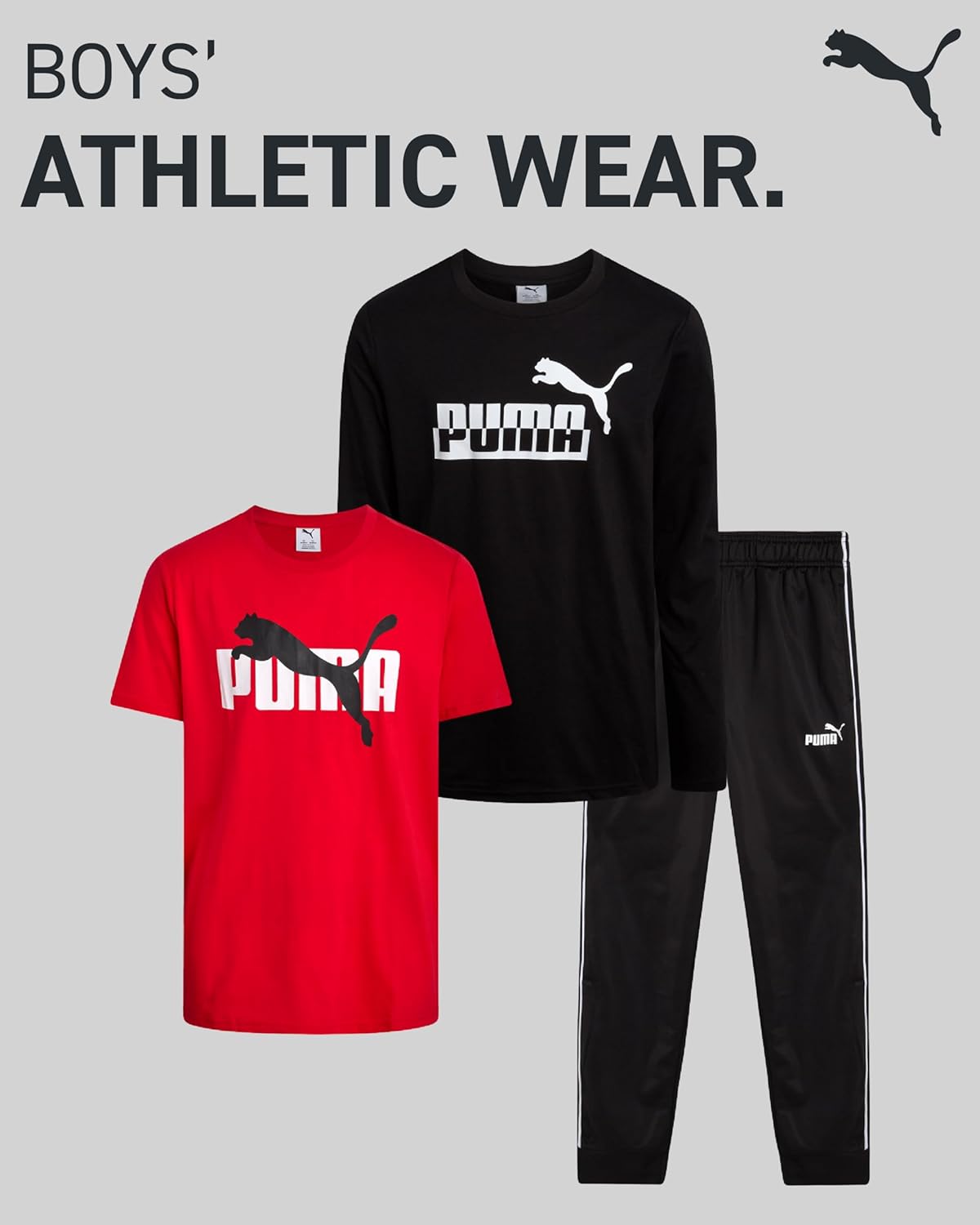 PUMA Boys Sweatpants Set - 3 Piece Fleece Pullover Long Sleeve Shirts Boys TShirt and Jogger Pants Kids Activewear Set (8-16) - Image 2