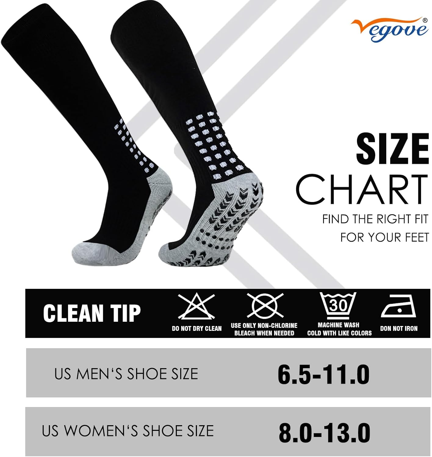 Vegove 6 Pairs Men's Cushioned Soccer Socks with Grip, Non Slip Sports Socks, Knee High Compression Basketball Stockings - Image 3