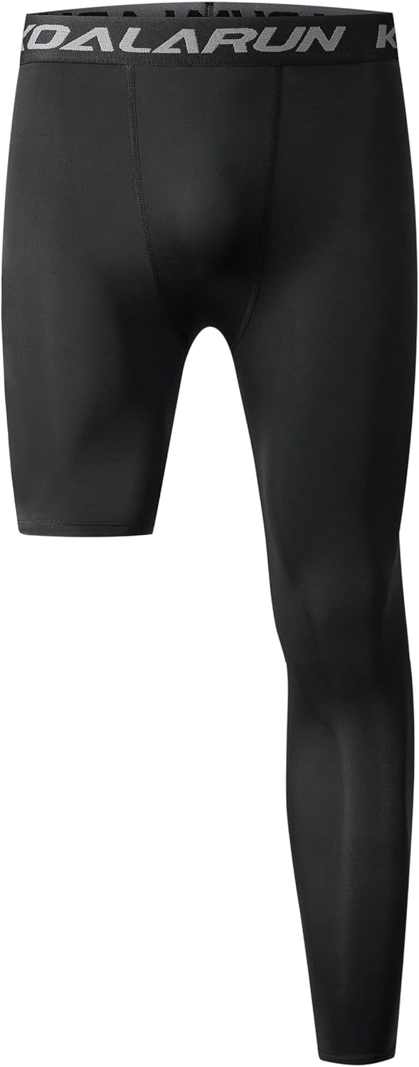 One Leg Compression Tights Full Length for Basketball Single Leg Long Pants Sports Base Layer Leggings 1-2 Pack