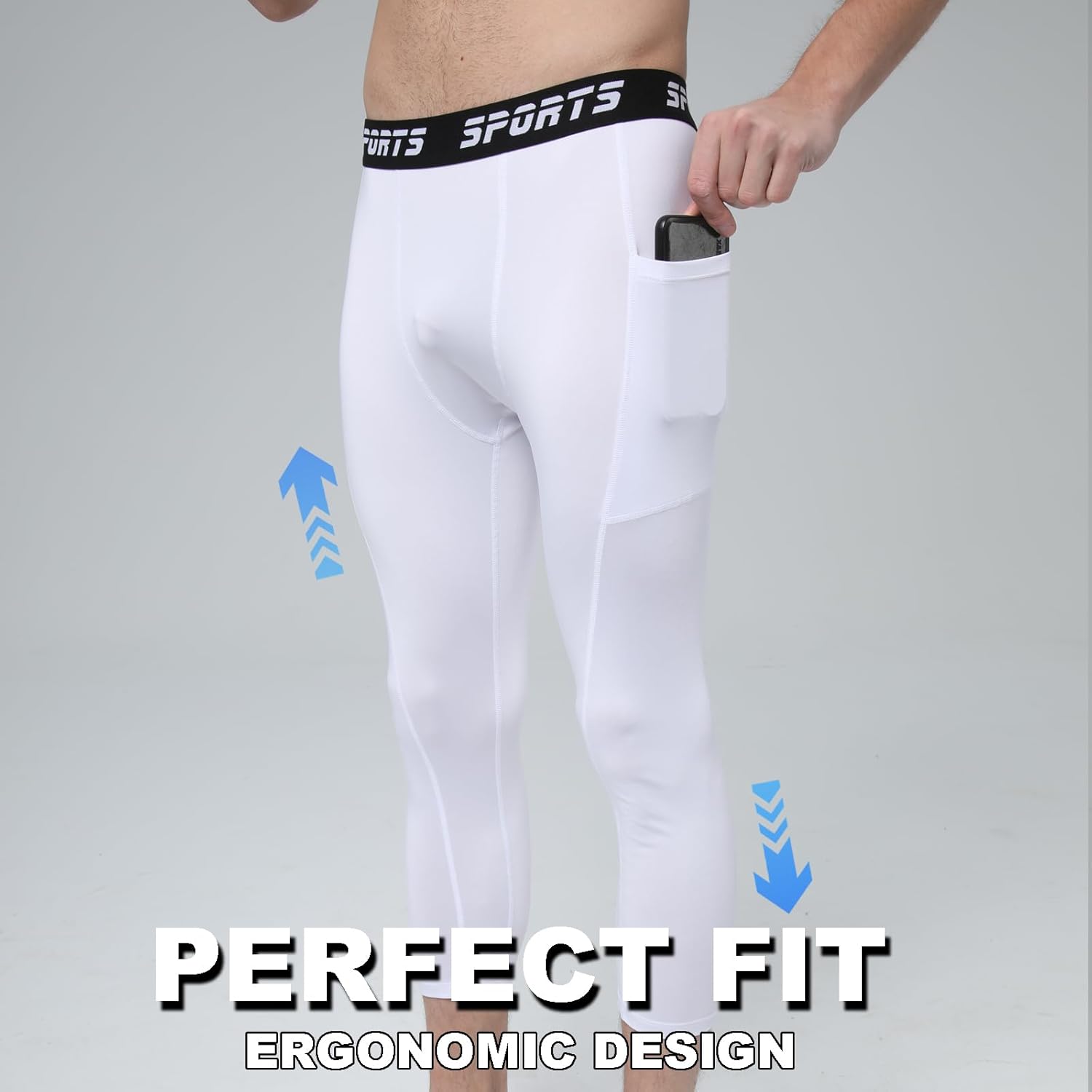 Men's 3/4 Compression Pants with Pocket - Performance Sportswear for Running Basketball Gym and Outdoor Activities - Image 2