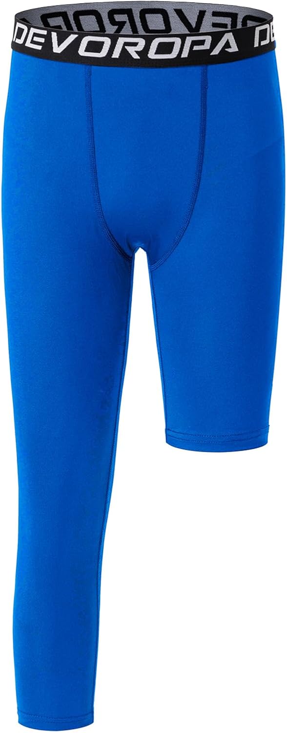 DEVOROPA Youth Boys One Leg Compression Pants for Basketball 3/4 Leggings Sports Tights Kids Athletic Soccer Base Layer - Image 32