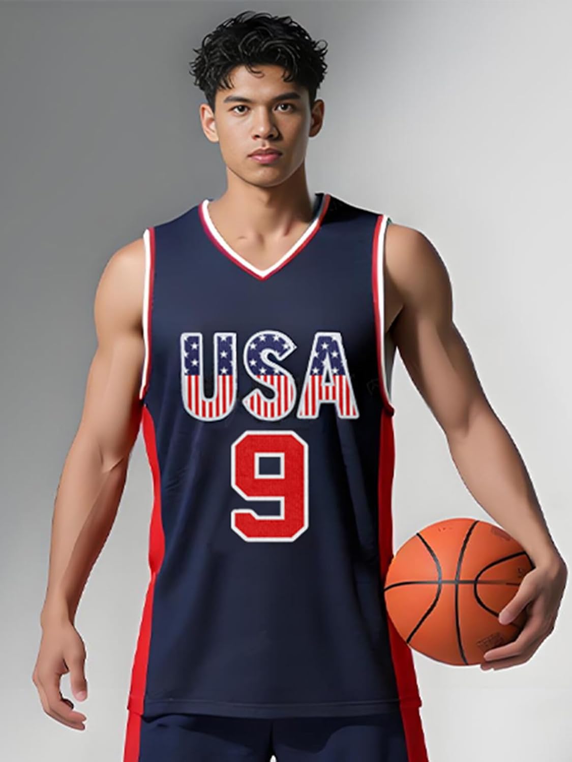Men's USA Basketball Jersey White Black Tank Number America Flag Basketball Uniform Red White Blue Top for Sports Training - Image 6
