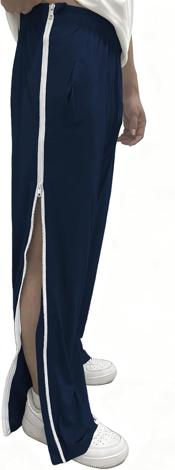 Men's Tear Away Pants 2 Side Full Zippers Legs Snap Off Sweatpants with Pockets for Post Knee Surgery Recovery - Image 8