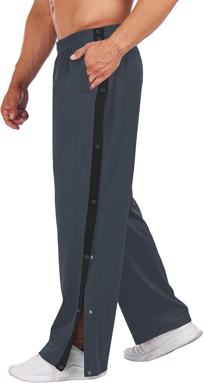 Deyeek Men's Tear Away Basketball Pants High Split Snap Button Casual Post-Surgery Sweatpants with Pockets - Image 11