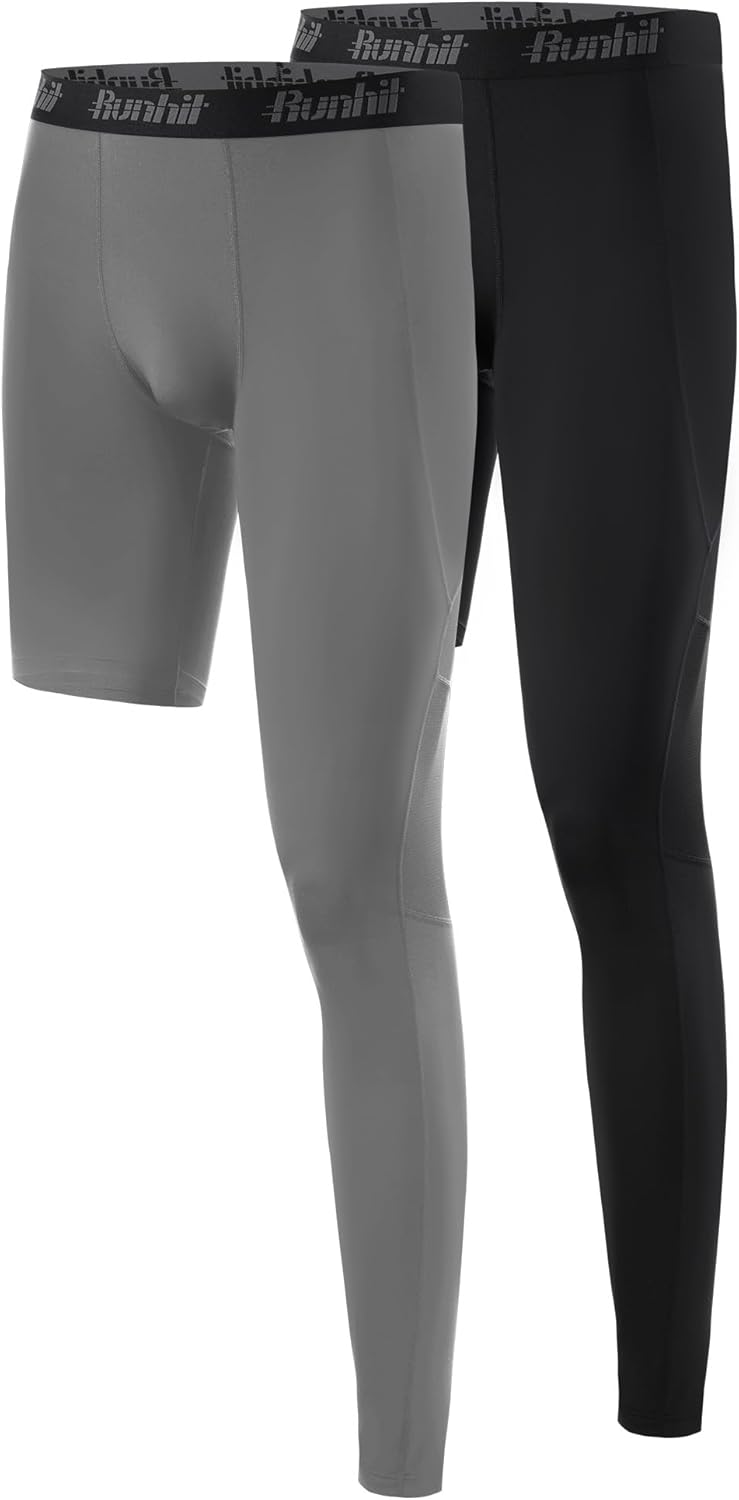 Runhit Men's Basketball One Leg Compression Tights Full Length Single Leg Compression Pants Sports Base Layer Underwear - Image 9