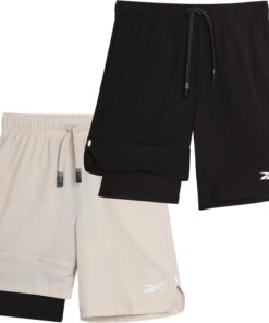 Reebok Boys Athletic Shorts 2 Pack – 2-in-1 Boys Basketball Shorts with Compression Liner – Quick Dry Running Shorts