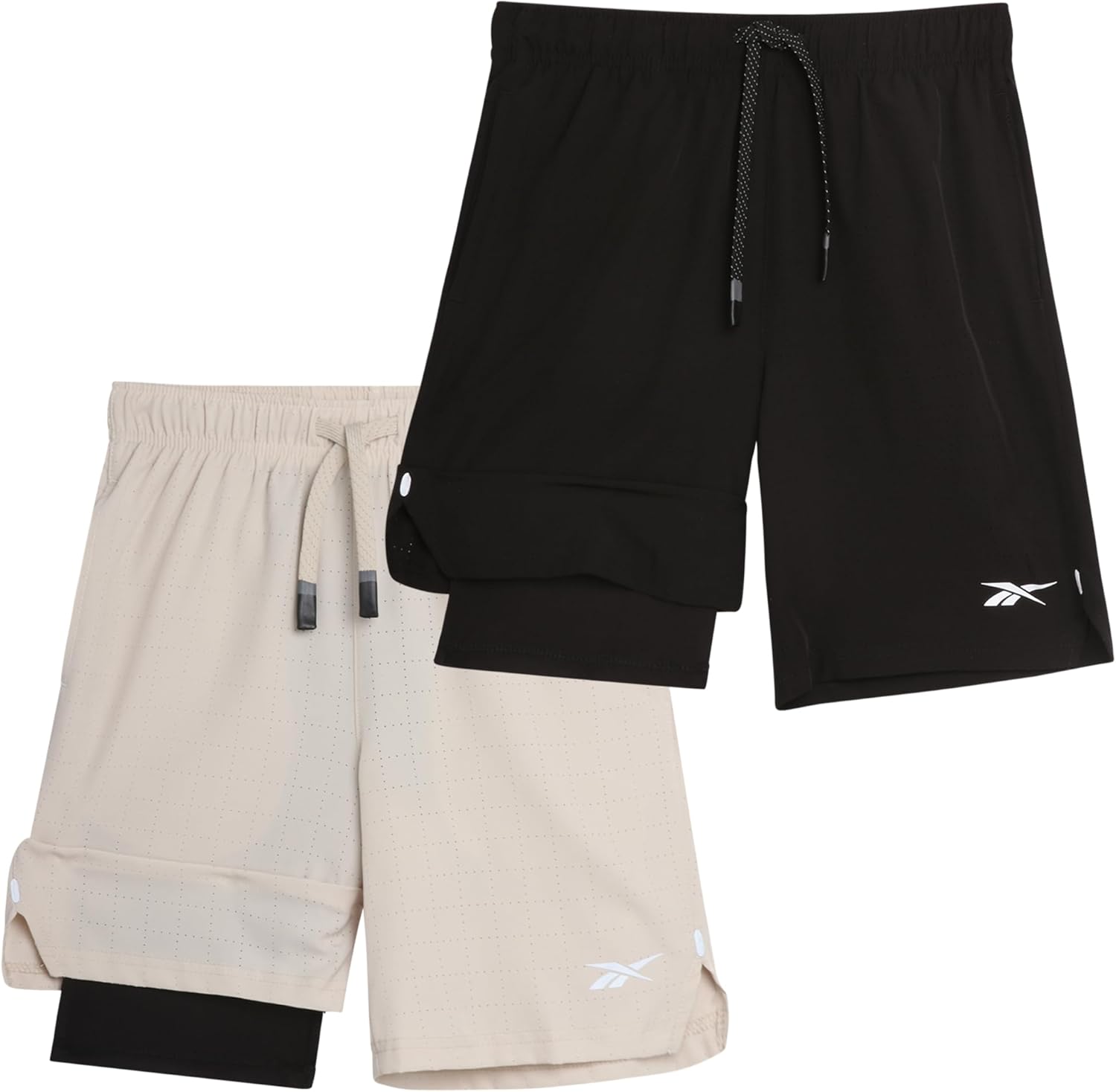 Reebok Boys Athletic Shorts 2 Pack – 2-in-1 Boys Basketball Shorts with Compression Liner – Quick Dry Running Shorts