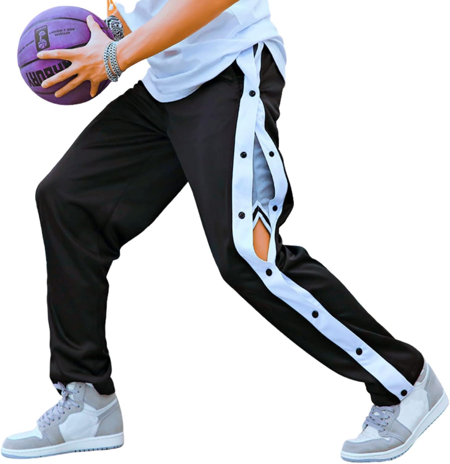 Deyeek Men's Tear Away Basketball Pants High Split Snap Button Casual Post-Surgery Sweatpants with Pockets - Image 4
